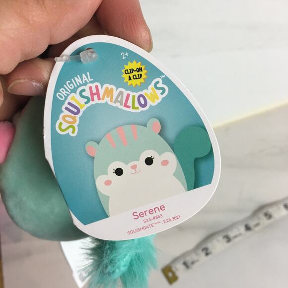 NWT Squishmallows Serene 3.5 " Clip on a Clip Squirrel Over the rainbow squad - Picture 4 of 4